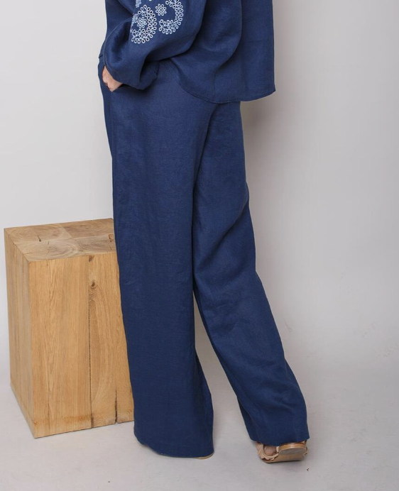 Emily van den Bergh Leinen Hose in Navy Blau Emily van den Bergh Leinen Hose in Navy Blau