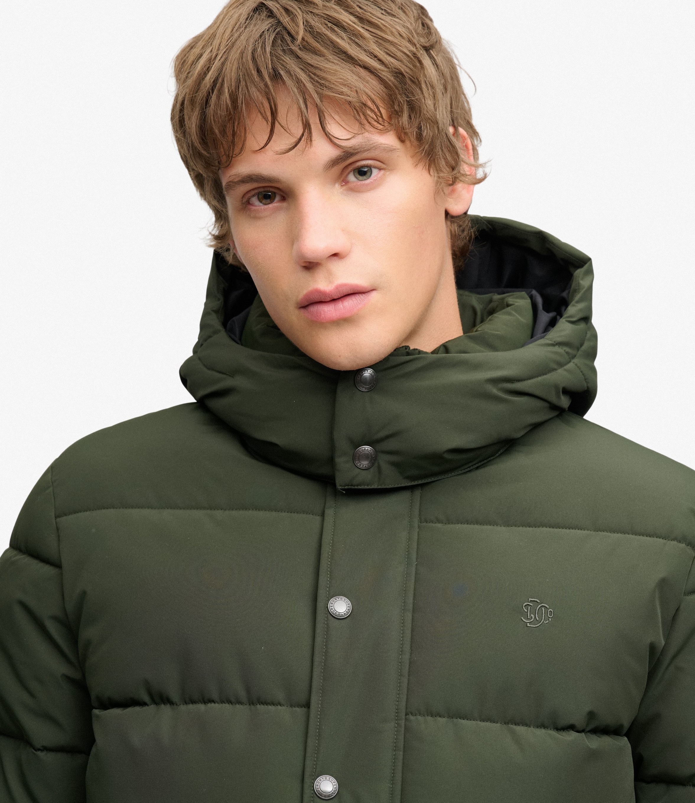 Superdry Herren Premium Kapuzen Pufferjacke in Grün Superdry Herren Premium Kapuzen Pufferjacke in Grün
