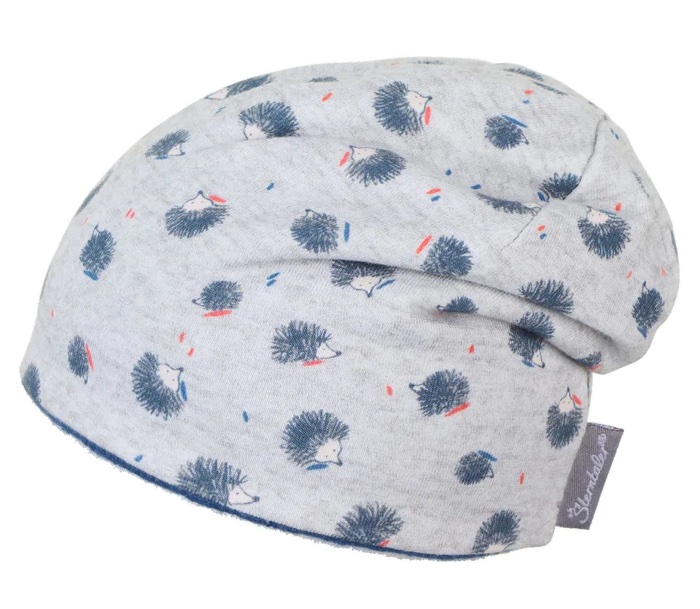 Sterntaler Slouch-Beanie in Hellgrau aus Jersey mit Igel