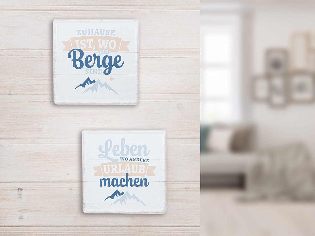 Gilde Metal Schild Quadratisch in Weiß & Blau - Berge - Wählen Sie Ihr Spruch Gilde Metal Schild Quadratisch in Weiß & Blau - Berge - Wählen Sie Ihr Spruch