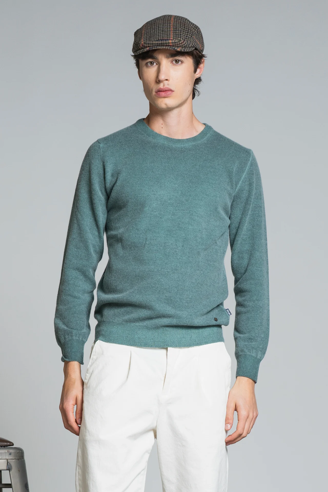 IMPURE Charlie Rundhals Strick Pullover Wollmischung Kaltgefärbt in Acqua Grün