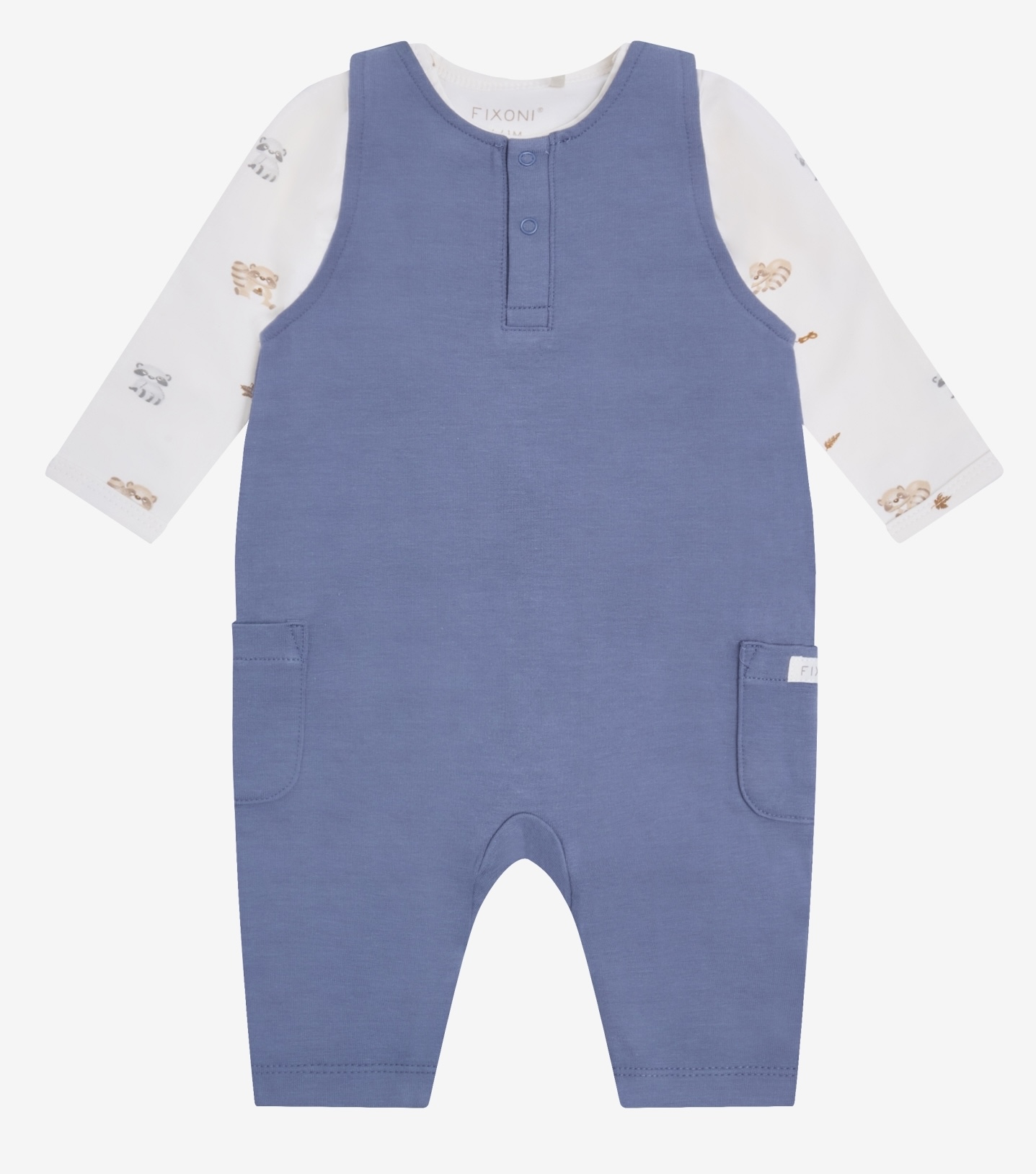 FIXONI Overall Set aus Sweat in Blau & Body in mit Waschbären FIXONI Overall Set aus Sweat in Blau & Body in mit Waschbären