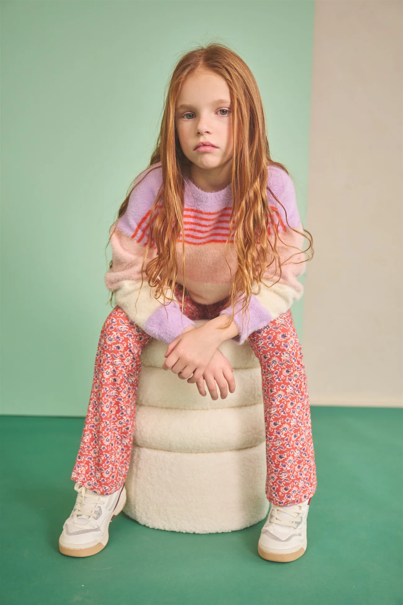 NONO Kendra Colorblock Gestreifte Strickpullover in Coral & Flieder - SALE