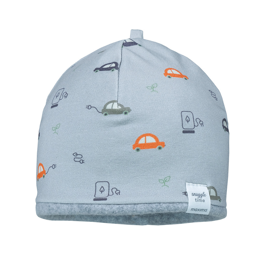 10_335001269000037 Maximo Baby Mütze mit Fleece Futter - Grau mit Autos