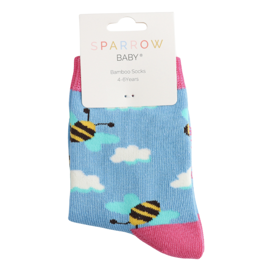 Miss Sparrow Bambus Kindersocken in Blau & Pink - Bienen Miss Sparrow Bambus Kindersocken in Blau & Pink - Bienen
