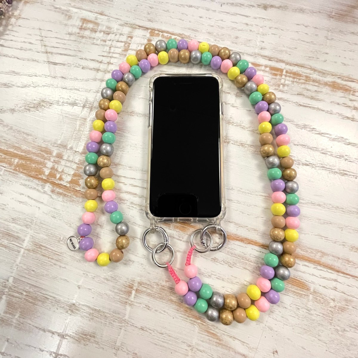 Mo Beads Holzperlen Handykette in Pastell