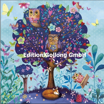 Edition Gollong Grußkarte - Baum mit Eulen