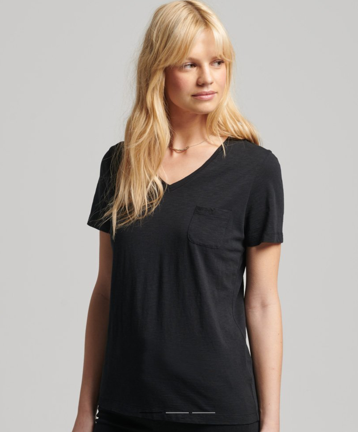 Superdry Damen T-Shirt - V-Ausschnitt Kurzarm in Schwarz