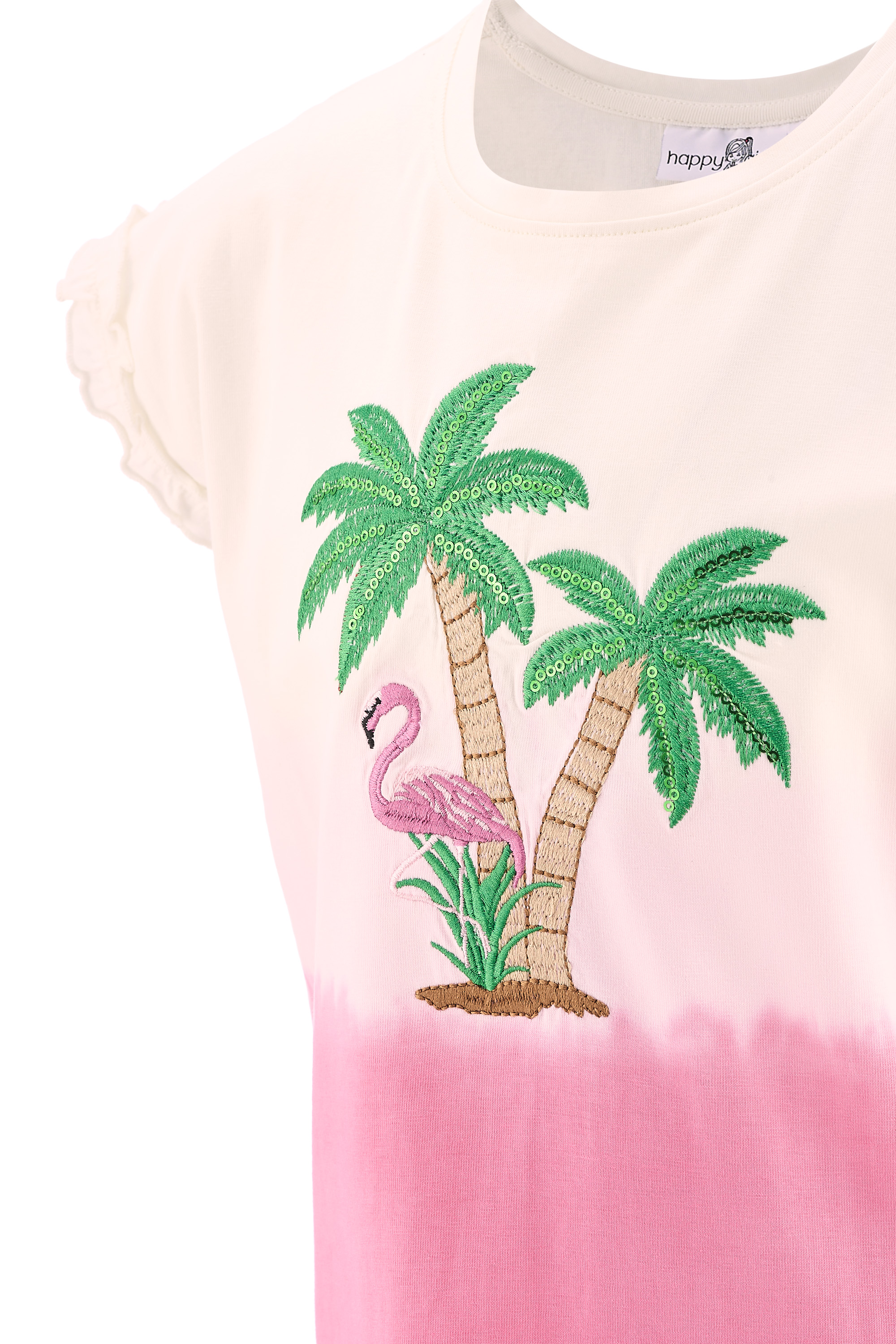 Happy Girls Kurzarm T-Shirt Glitzer Palmen & Flamingo - SALE