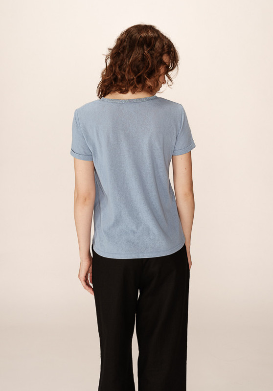 Grace & Mila Pepito V-Auschnitt Kurzarm T-Shirt Top in Puderblau