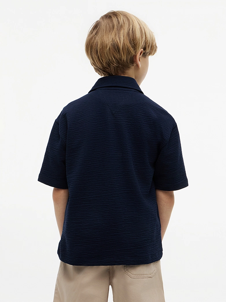 Tommy Hilfiger Essential Relaxed Fit Seersucker-Kurzarmhemd in Dark Night Navy Blau 