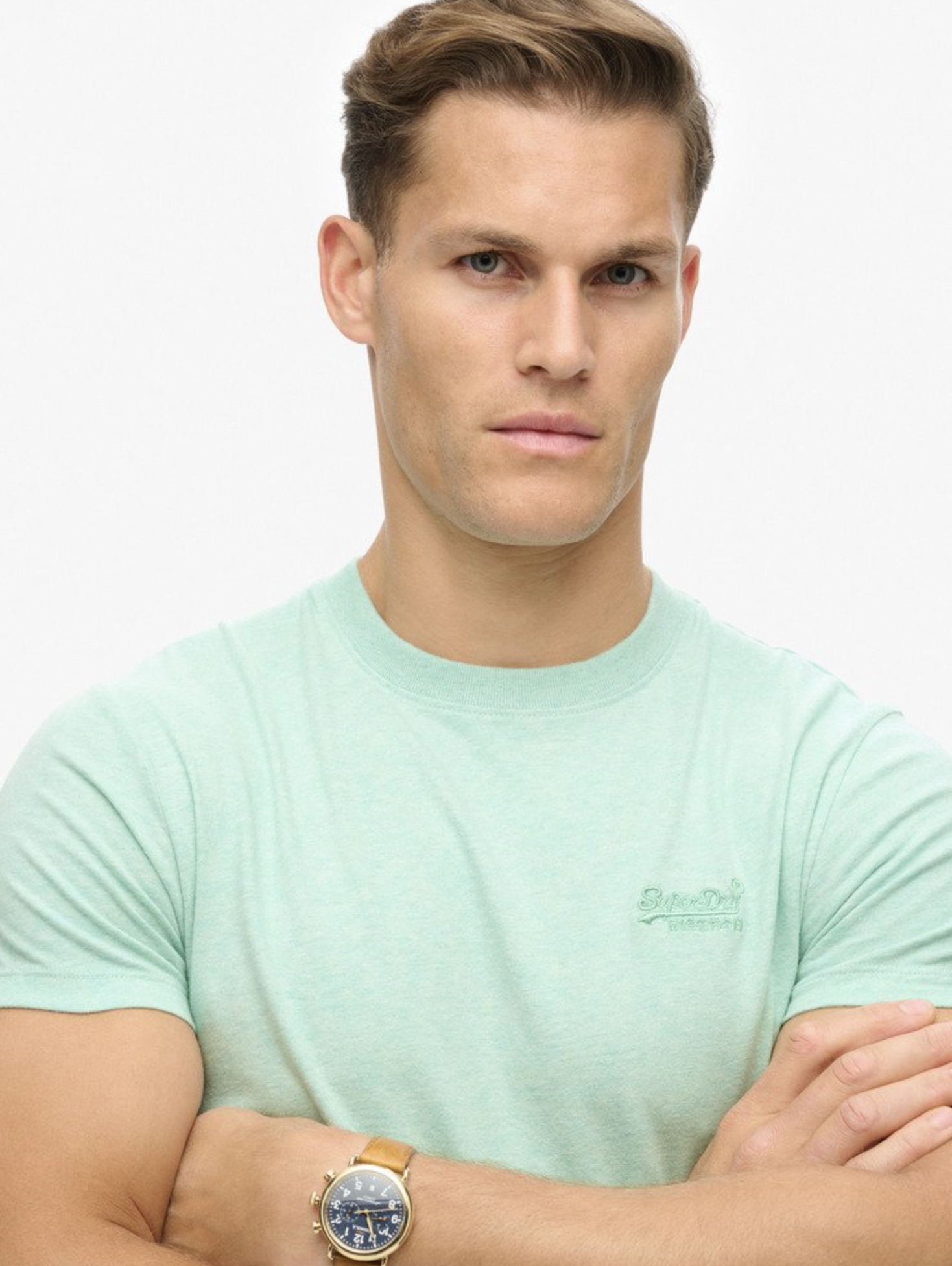Superdry Herren T-Shirt Essential mit Logo - Light Mint Green Marl Superdry Herren T-Shirt Essential mit Logo - Light Mint Green Marl