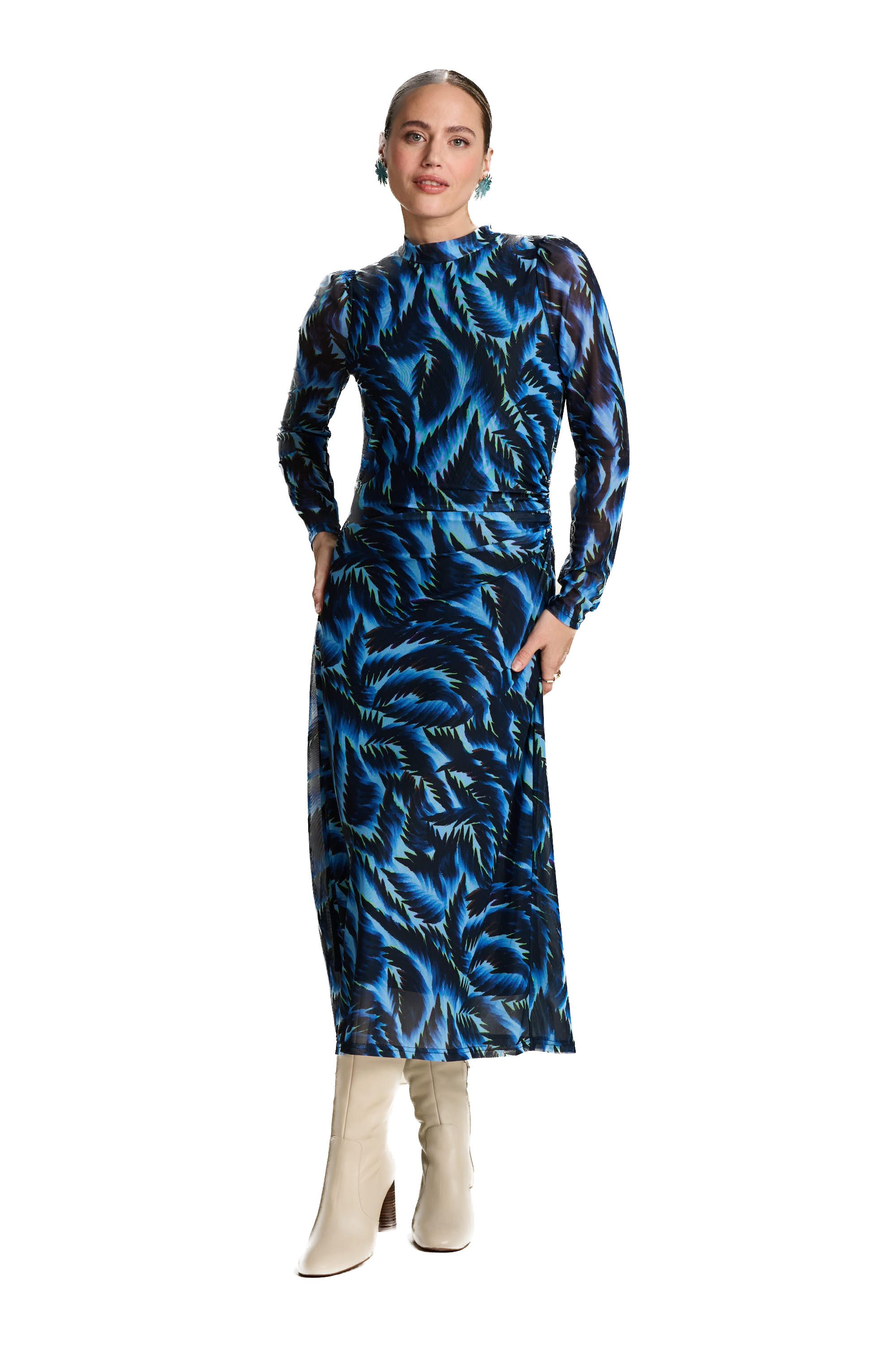 POM Amsterdam Kleid Feathers Blue Mesh - Blau/Grün - SALE