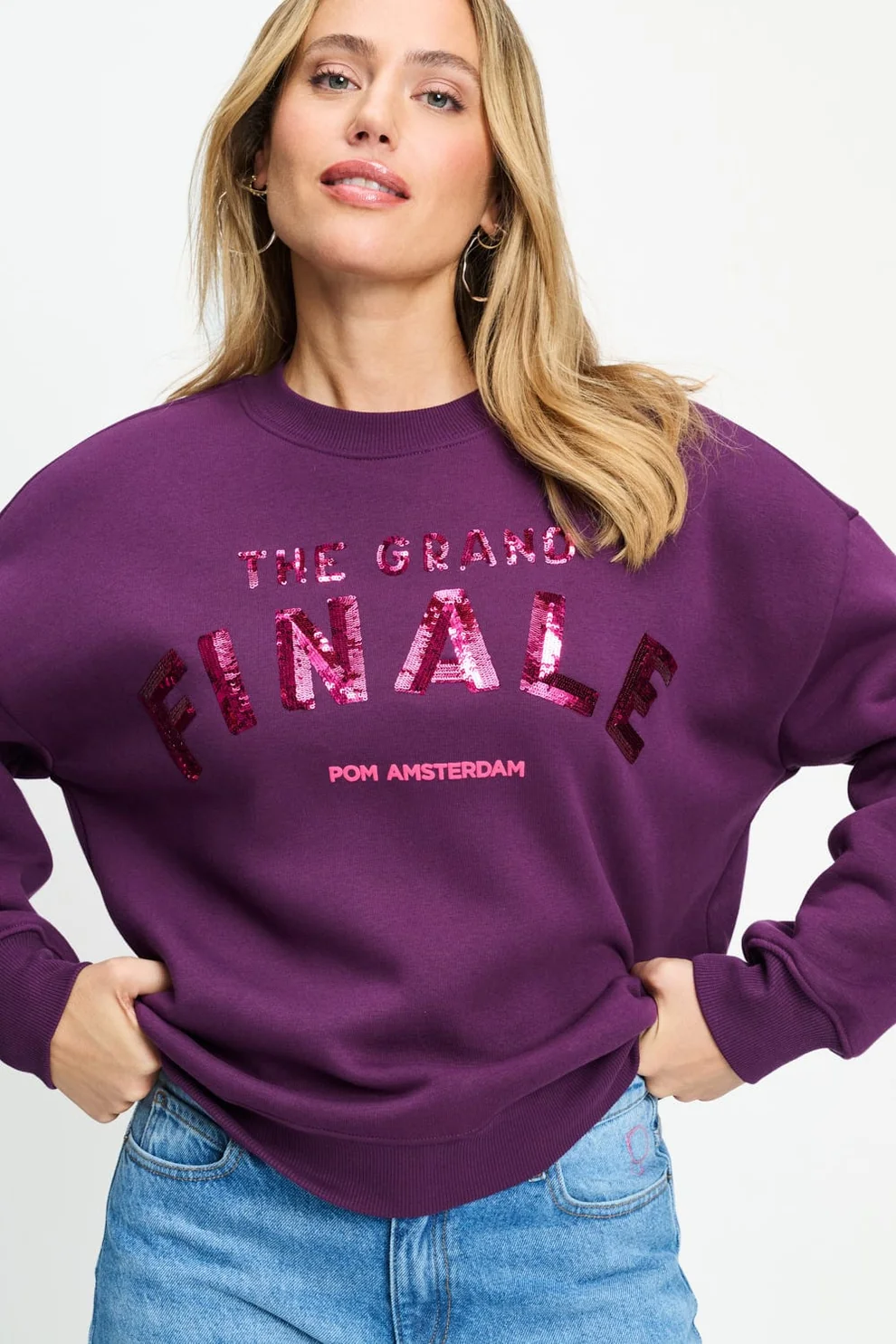 POM Amsterdam Elegantes Damen Sweatshirt Sophie The Grand Finale in Plum mit Glitzer