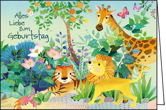 Edition Gollong Grußkarte - Alles Liebe zum Geburtstag - Giraffe, Löwe & Tiger