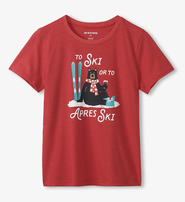 Little Blue House Damen Pyjama T-Shirt in Rot - To Ski or Apres Ski