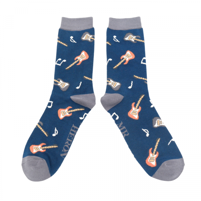 Mr. Heron Herren Socken Bambus in Blau - Guitare
