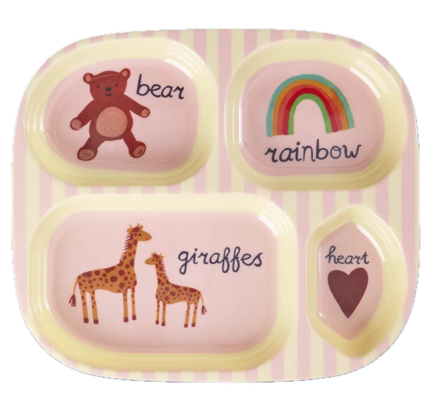 RICE Kinderteller mit 4 Fächern – Pink ABC Print aus Melamin