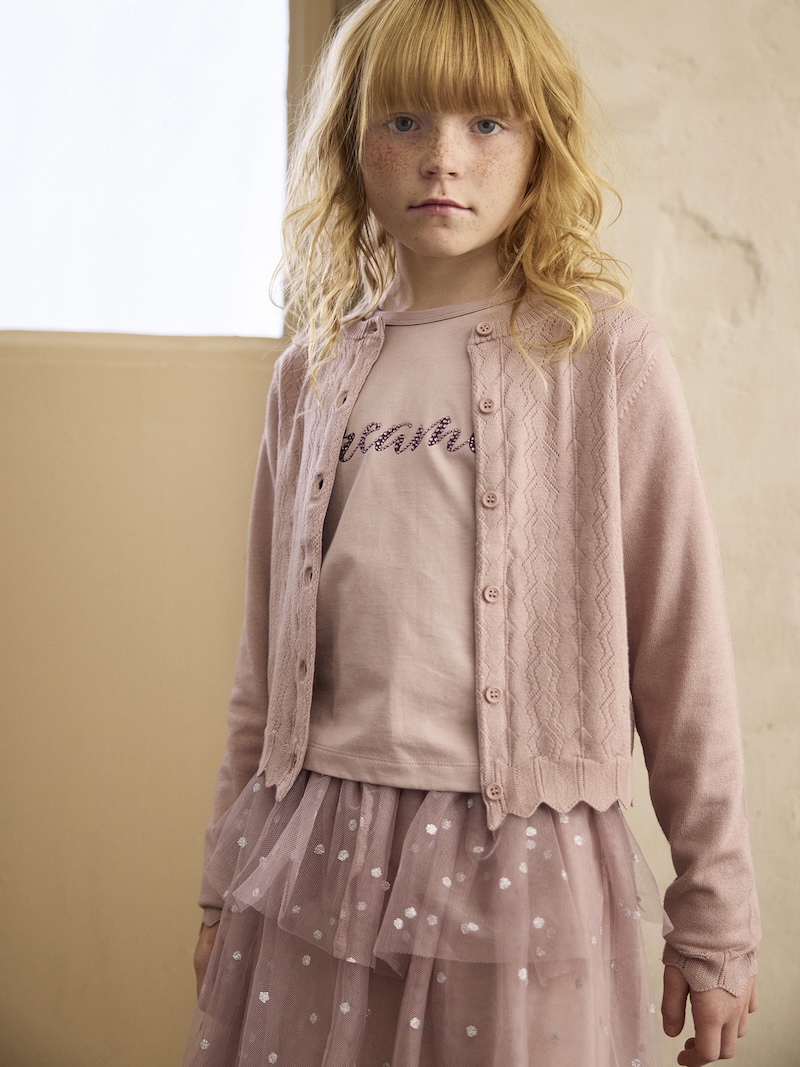 Minymo Langarm Shirt in Fawn Rosa mit Glitzerschrift - Dreamer