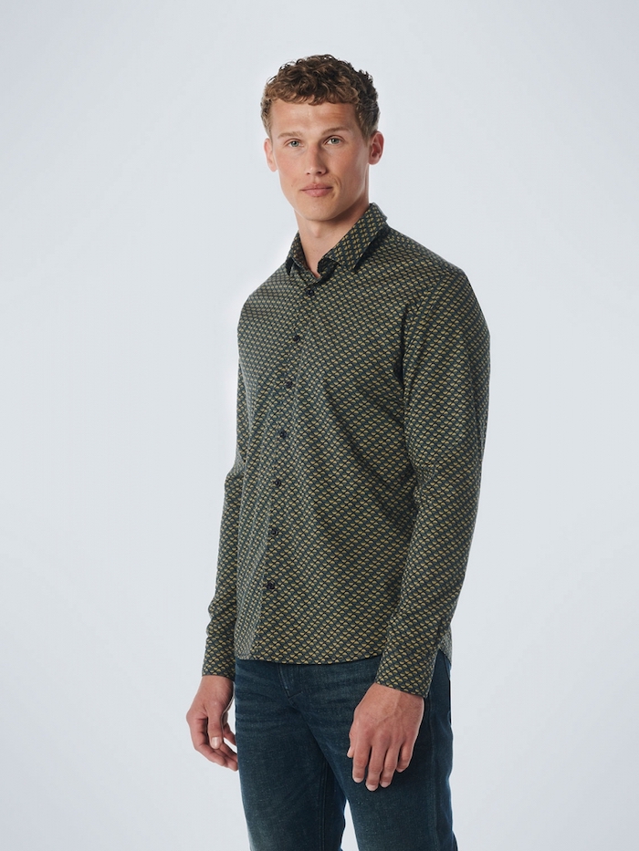 NO EXCESS Hemd Stretch - Allover Print in Olive - SALE