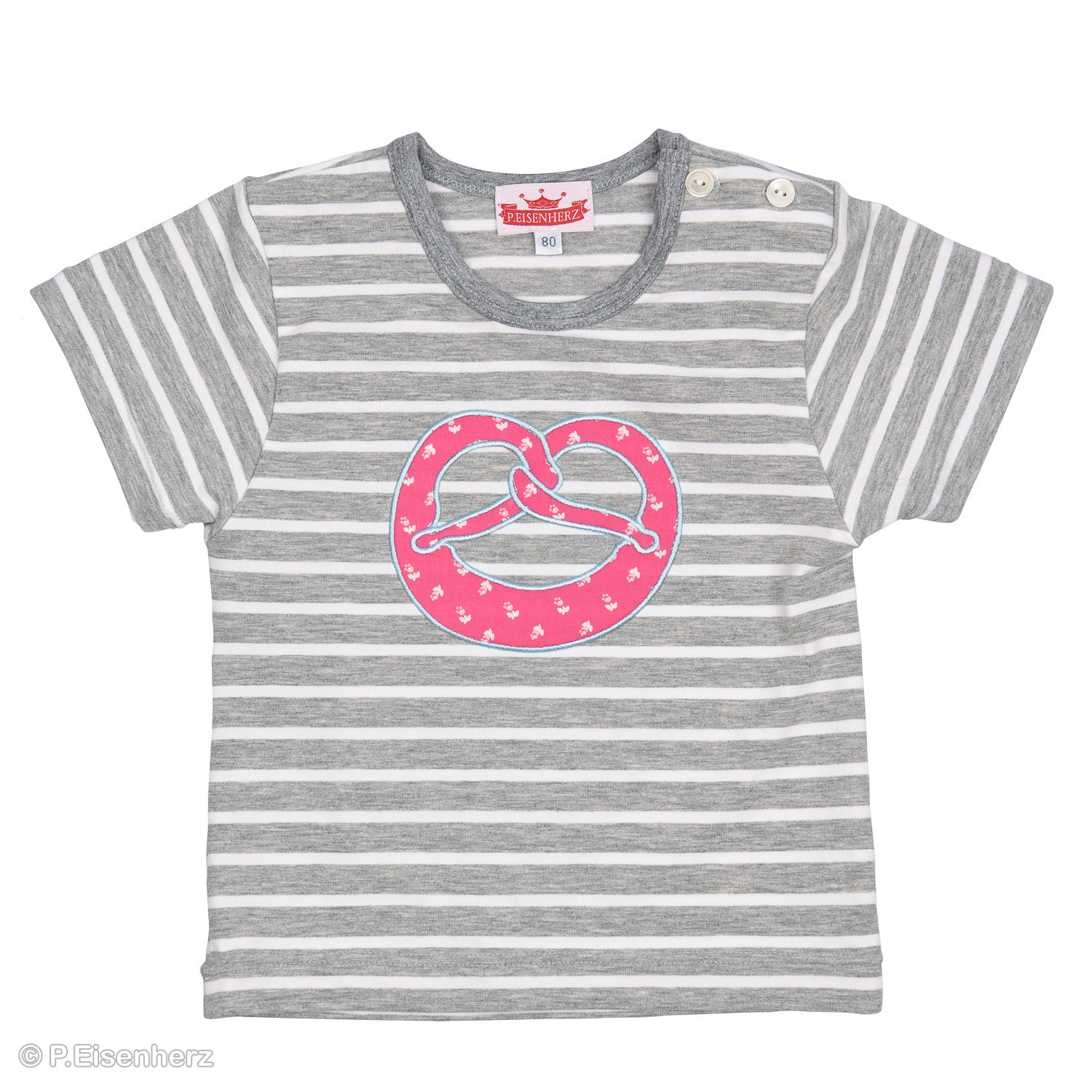 P.Eisenherz Kurzarm T-Shirt "Brezl" grau/weiße Ringel