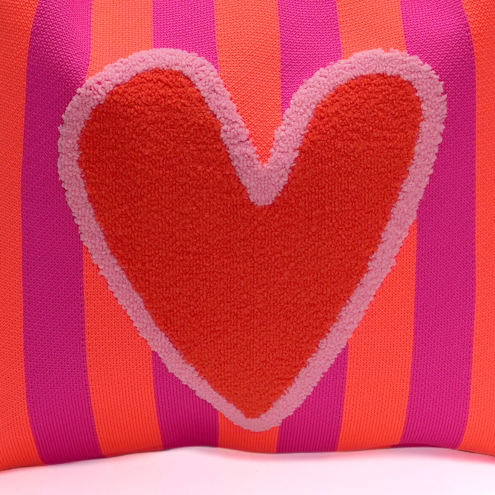 LOT83 LOIS Material Mix Gestrickte Shopper Tasche Pink & Orange Gestreift mit Flock Herz LOT83 LOIS Material Mix Gestrickte Shopper Tasche Pink & Orange Gestreift mit Flock Herz