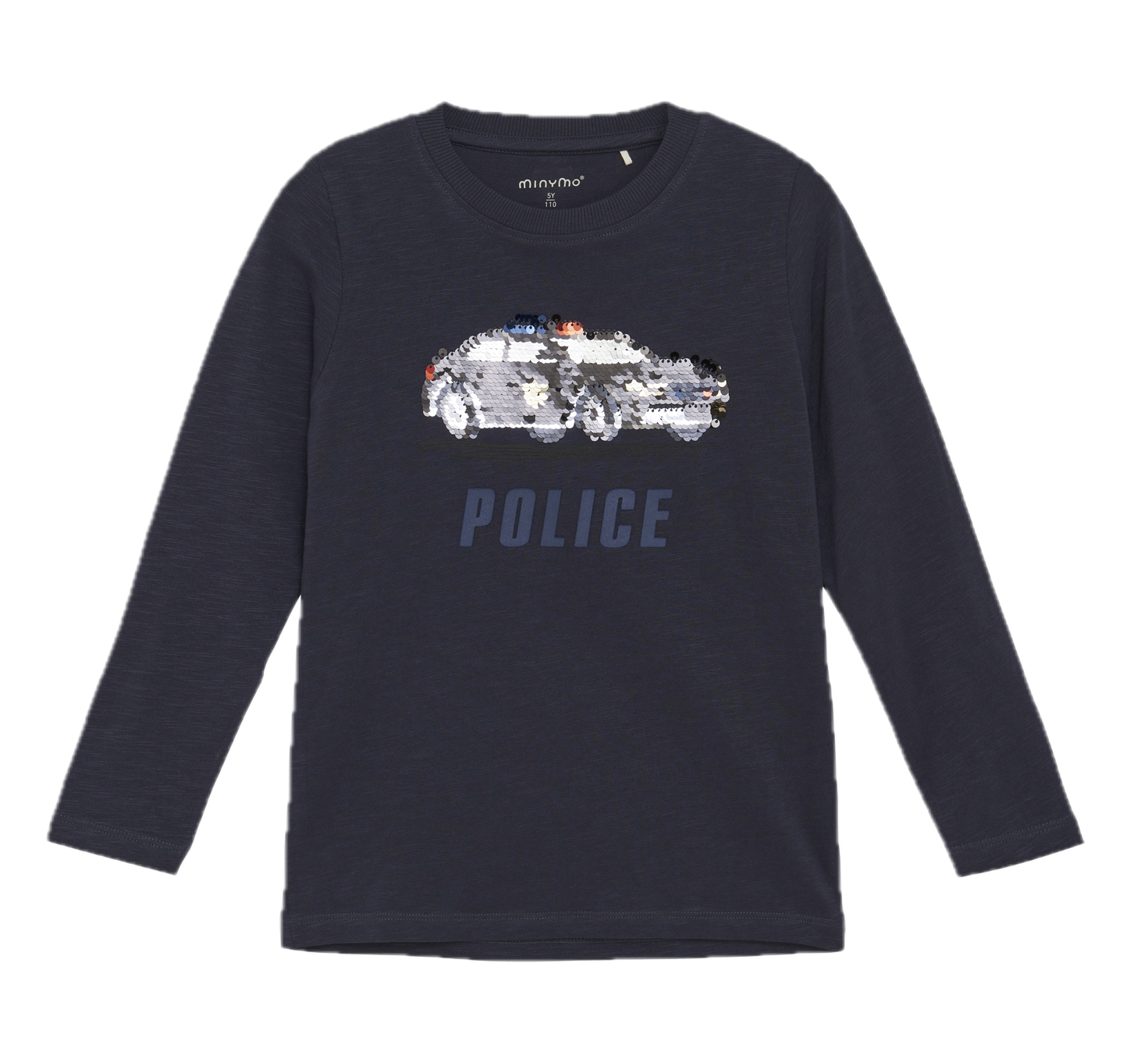 Minymo Langarmshirt in Navy mit Wendepailetten - Polizeiauto