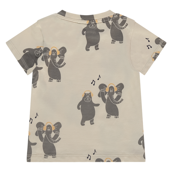 Babyface Kurzarm T-Shirt in Creme & Grau - Musik Elefanten & Hippo