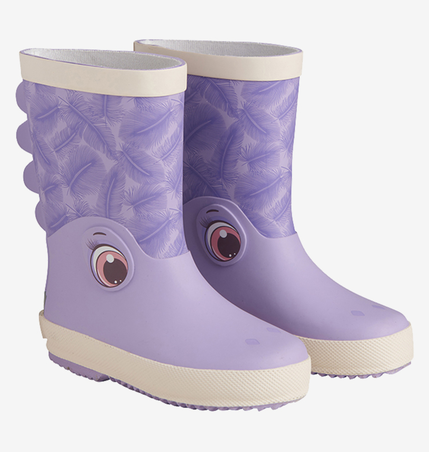 CeLaVi Gummistiefel in Lila mit Augen und Federn