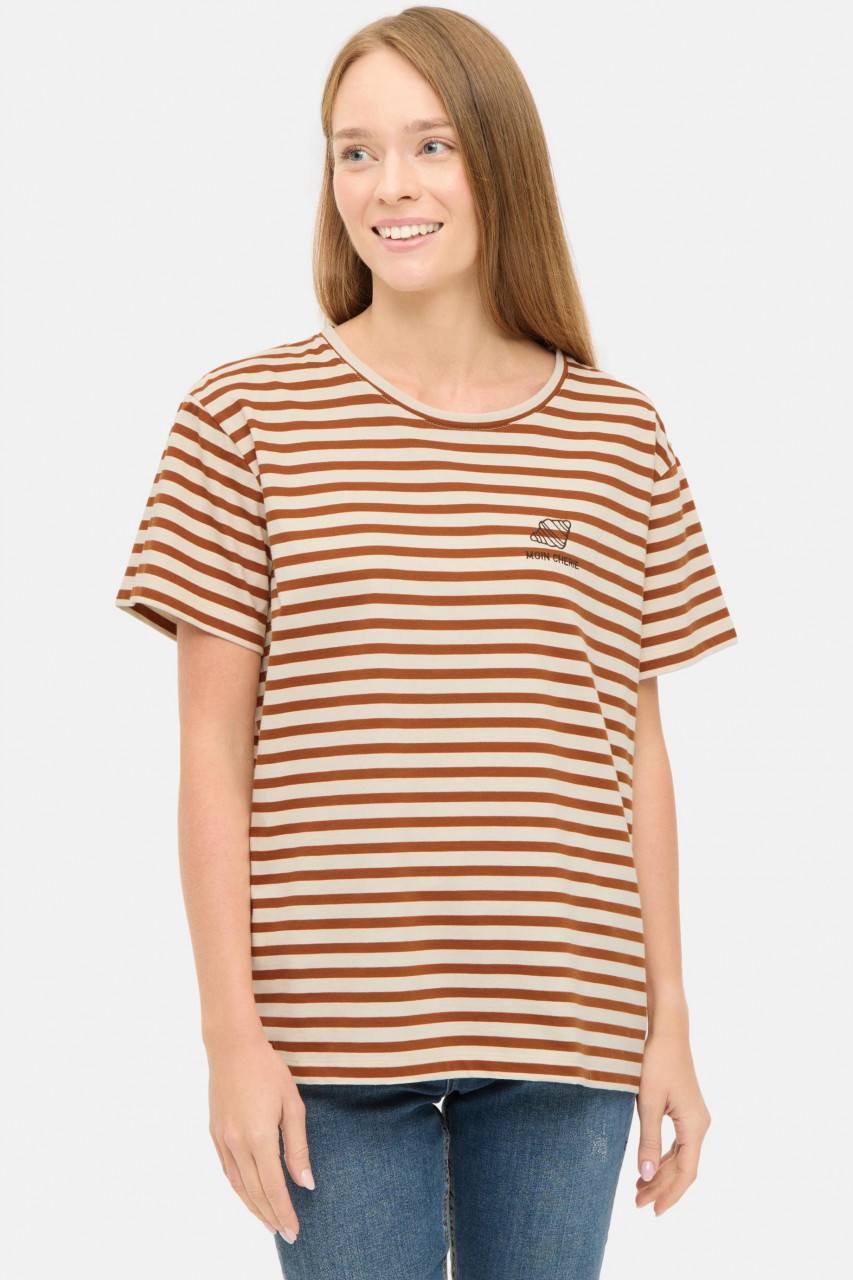 Derbe Franz Cherie Damen T-Shirt Caramel Café Beige Braun Streifenshirt GOTS Organic - Croissant Derbe Franz Cherie Damen T-Shirt Caramel Café Beige Braun Streifenshirt GOTS Organic - Croissant