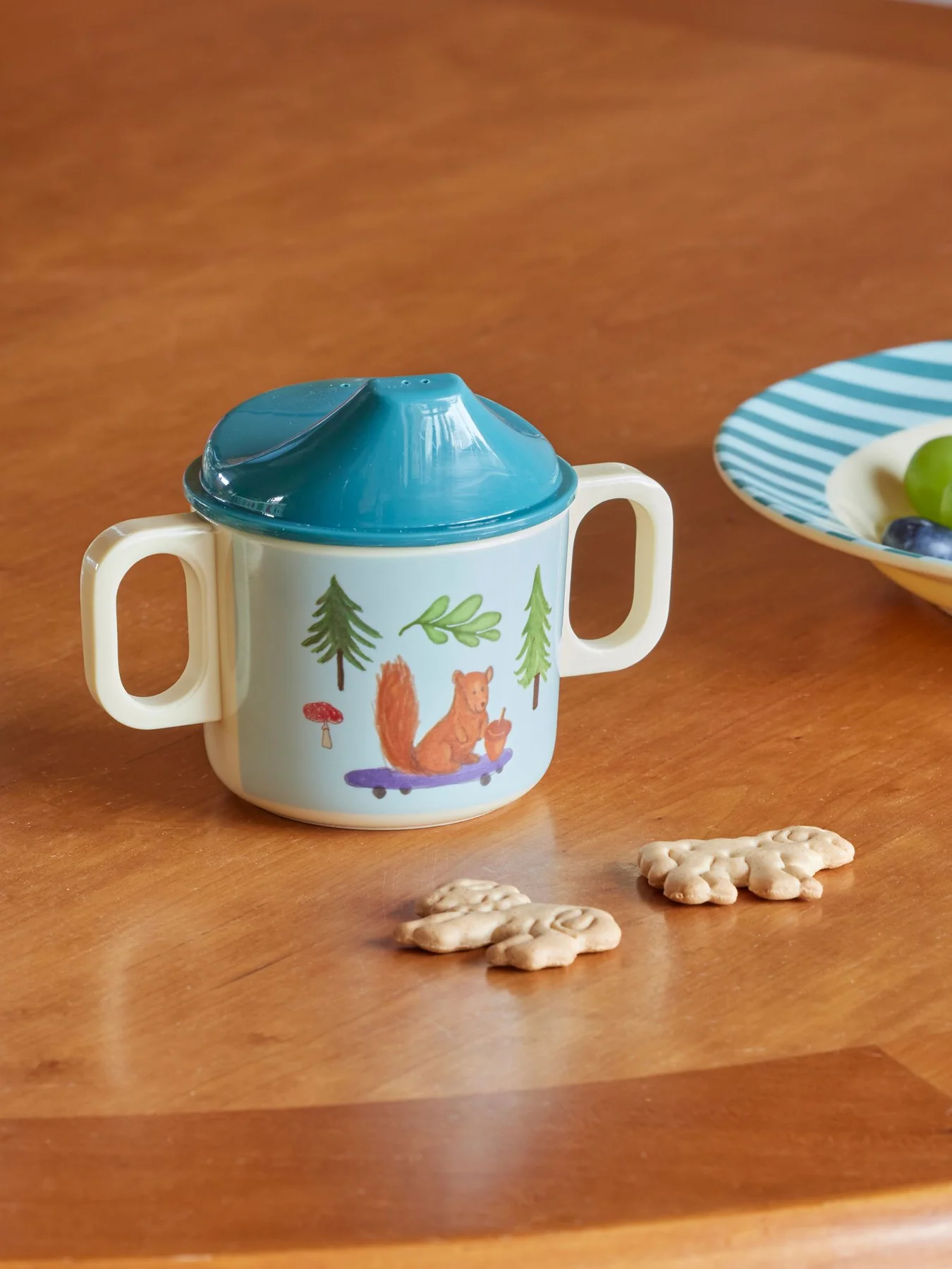 RICE Baby Tasse mit 2 Henkel Baby Cup Blue - Happy Forest Print RICE Baby Tasse mit 2 Henkel Baby Cup Blue - Happy Forest Print
