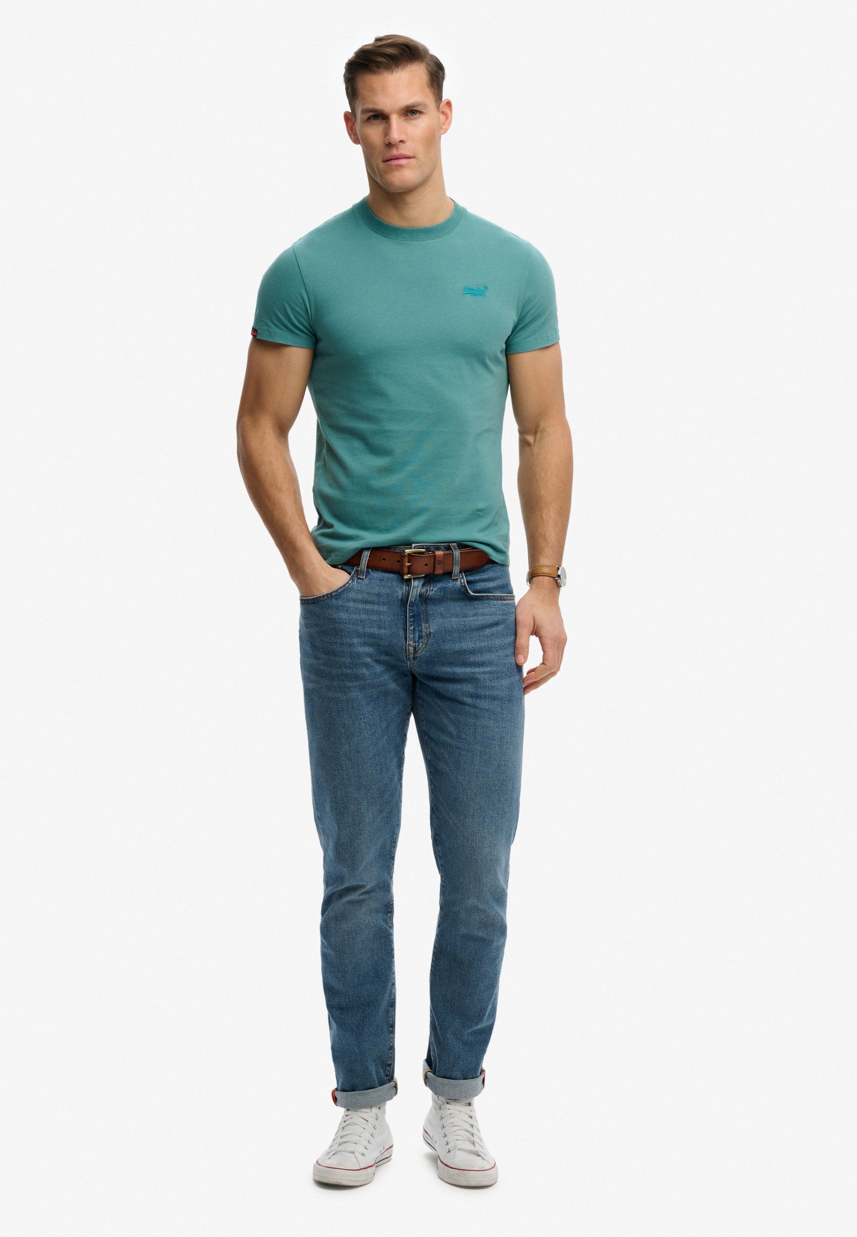 Superdry Herren T-Shirt mit Rundhals mit Vintage Logo - Teal Superdry Herren T-Shirt mit Rundhals mit Vintage Logo - Teal
