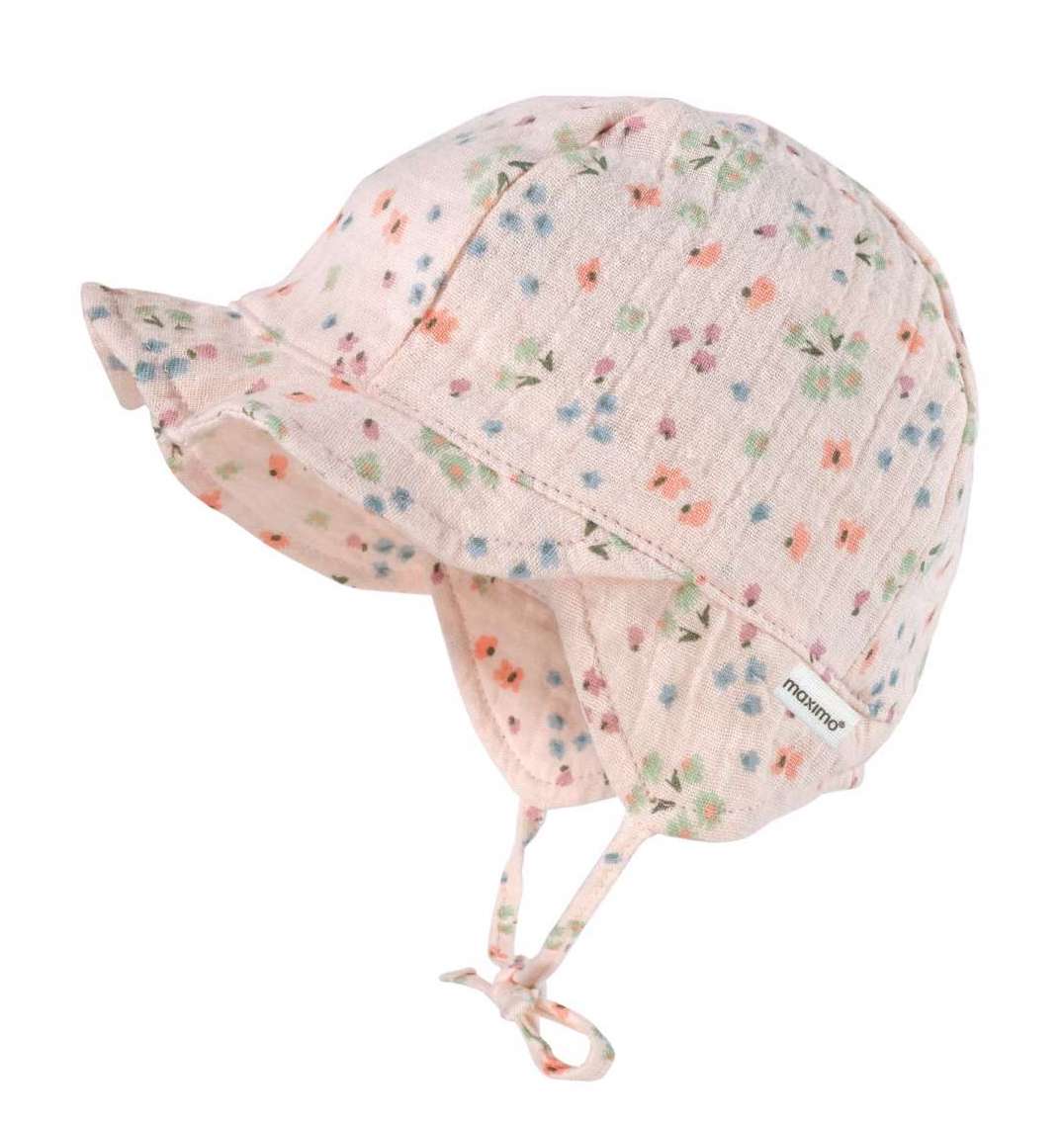 Maximo Baby Girl GOTS Schildmütze aus Musselinstoff in Rosa mit Blumen & Bindeband Maximo Baby Girl GOTS Schildmütze aus Musselinstoff in Rosa mit Blumen & Bindeband