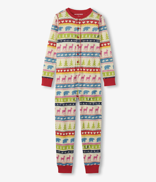 Little Blue House Union Suit - Kinder Einteiler - Fair Isle - Norweger Bear Bum Pink