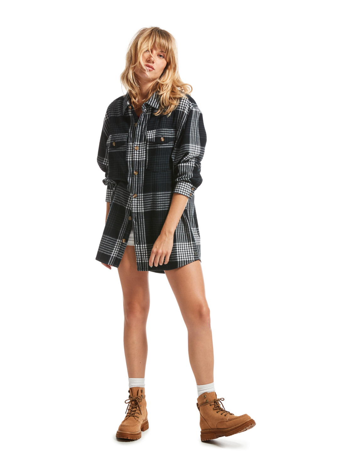 Roxy Let It Go Flannel - Langärmliges Karo Hemd für Frauen- Schwarz