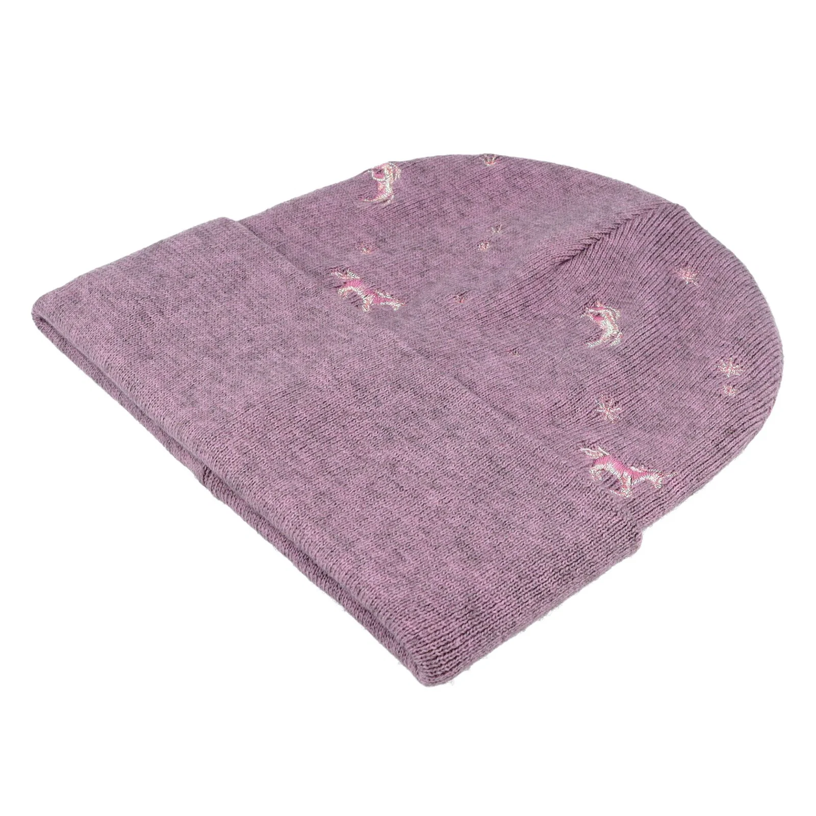 maximo Mädchen Beanie in Elderberry Flieder mit Einhorn- und Sternenstickerei – Doppelt gestrickt maximo Mädchen Beanie in Elderberry Flieder mit Einhorn- und Sternenstickerei – Doppelt gestrickt