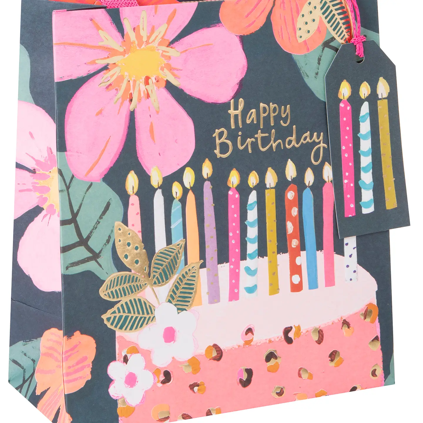 Glick Geschenktasche Medium - Happy Birthday Torte mit Kerzen 