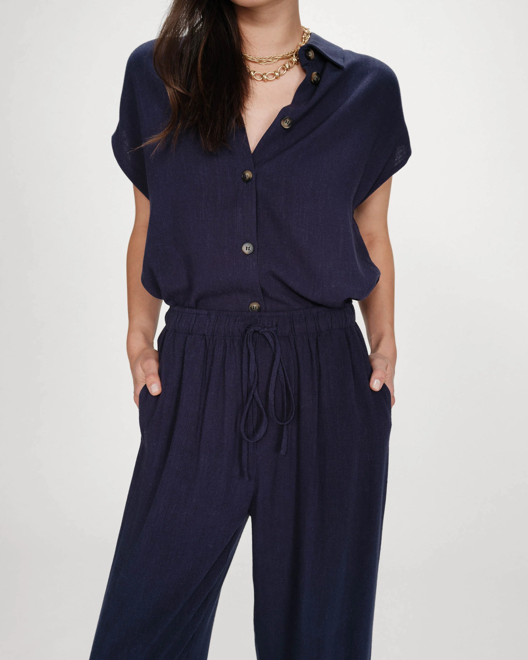 Grace & Mila PEREZ Leinen Viskose Kurzarm Bluse in Marineblau