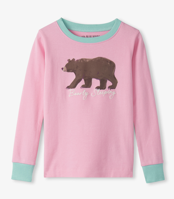 Little Blue House Pyjama Forest Creatures - Waldtiere in Rosa - Bearly Sleeping Bär