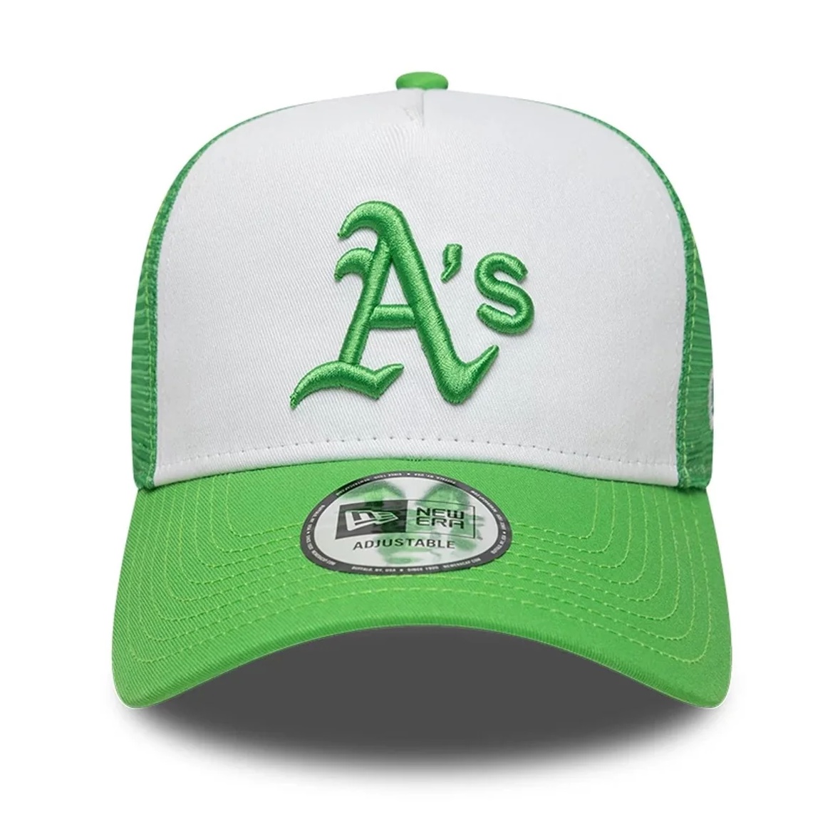 New Era Cap MLB League Essential Athletics 9FORTY A-Frame Trucker Cap - Cleveland A's in Limettengrün