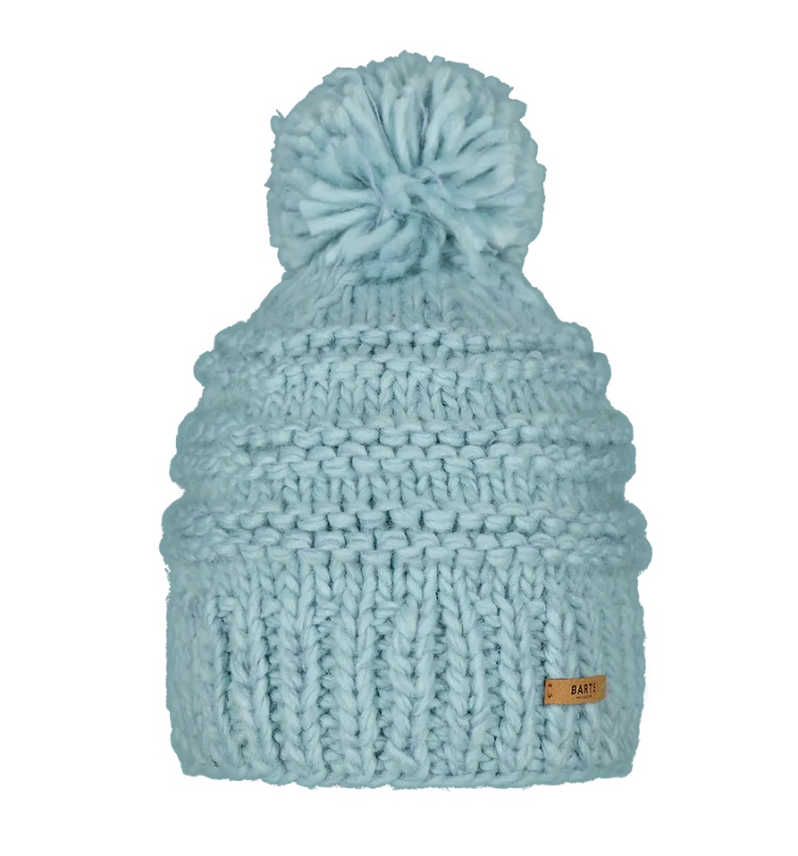 Barts Jasmin Damen Bommelmütze in Ice Blau - Handgestrickt 