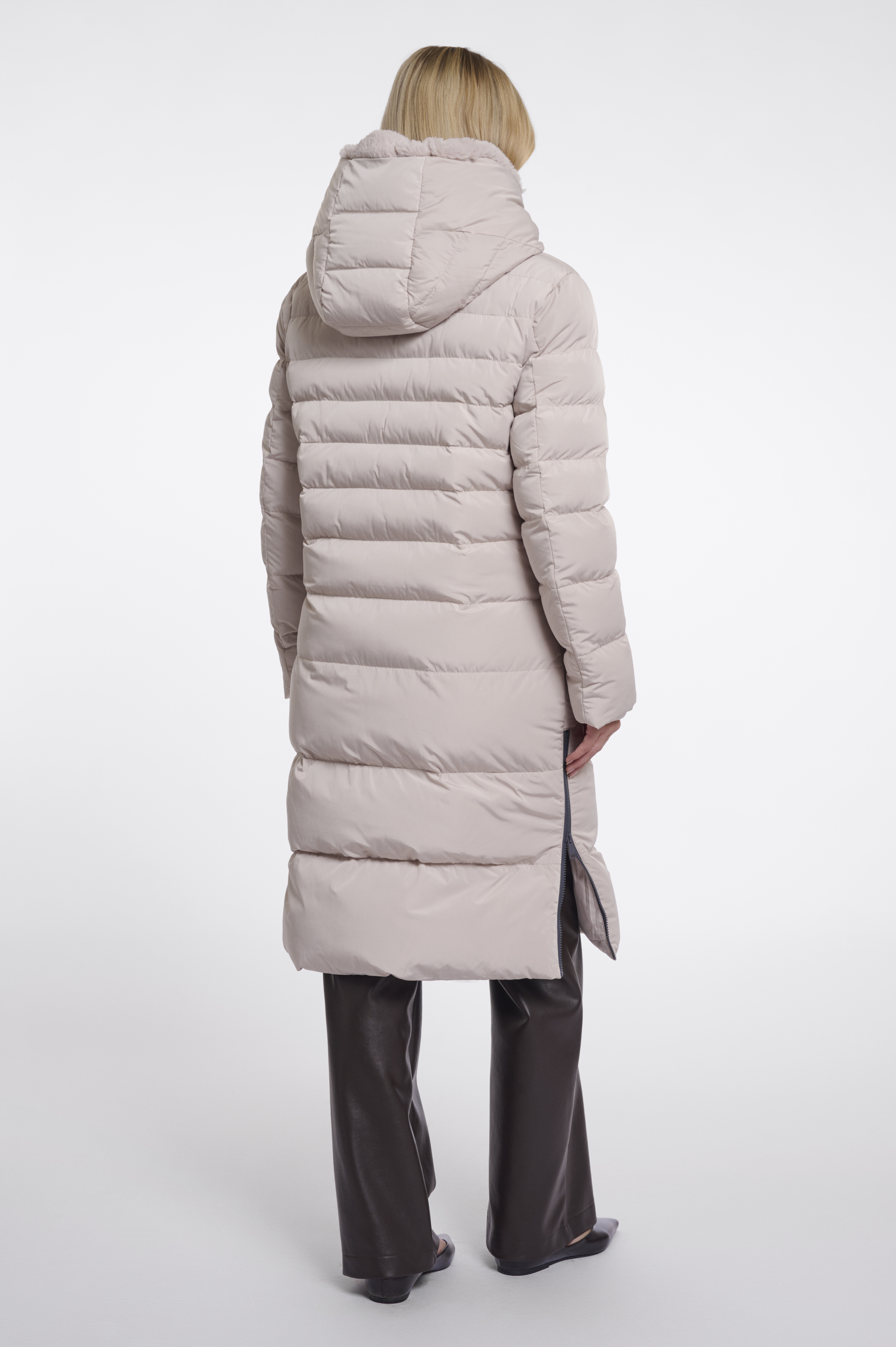 Rino & Pelle Keilafur Winter Puffer Mantel in Stone mit Faux Fell und Kapuze