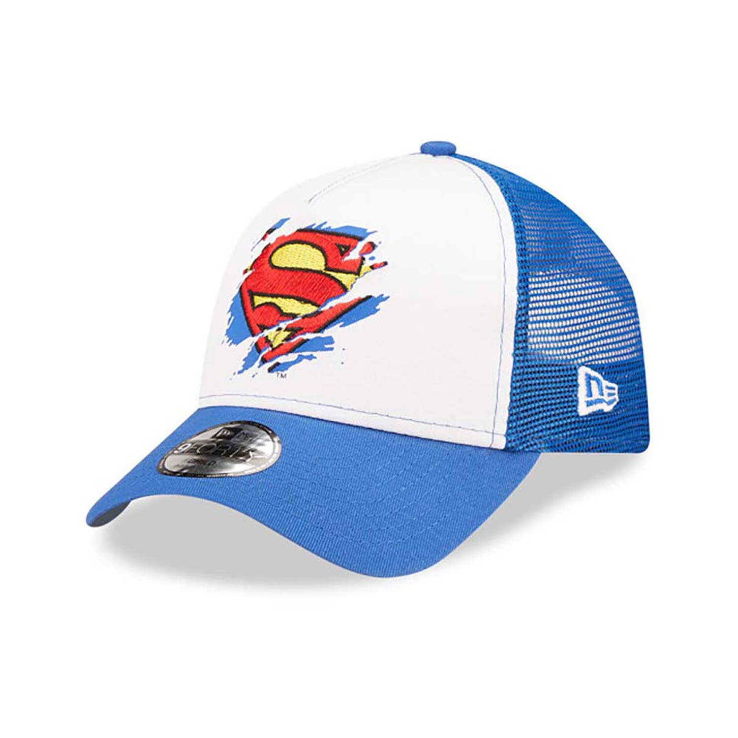 superman-white-child-a-frame-trucker-cap-60358027-left New Era Kids 9FORTY Trucker Cap - Superman Blau/Weiß