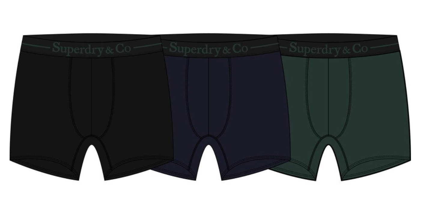 Superdry Herren Boxer 3er Set - Black/Charcoal/Enamel Green Superdry Herren Boxer 3er Set - Black/Charcoal/Enamel Green