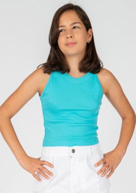 Blue Effect Girls Crop Top Feinripp Shirt in Türkis - SALE