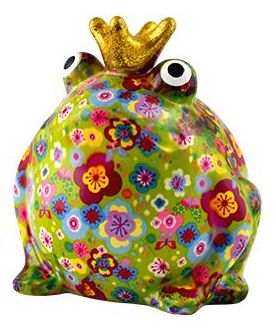 Pomme pidou Spardose Frosch Freddy Edition Grün - Grün mit Bunten Blumen