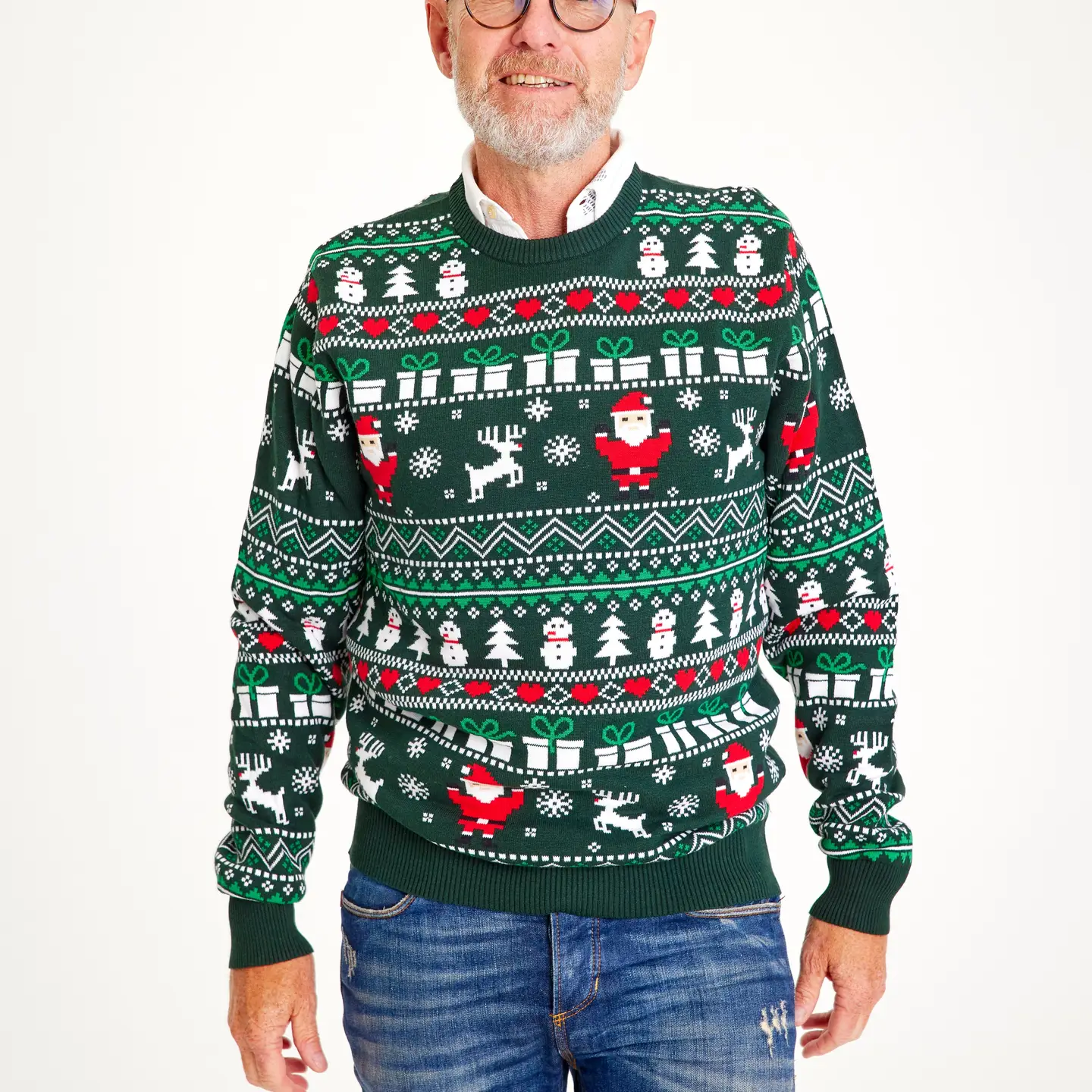 Christmas Sweater mit Santa Weihnachtspullover in Rot & Grün - Bio Baumwolle Christmas Sweater mit Santa Weihnachtspullover in Rot & Grün - Bio Baumwolle