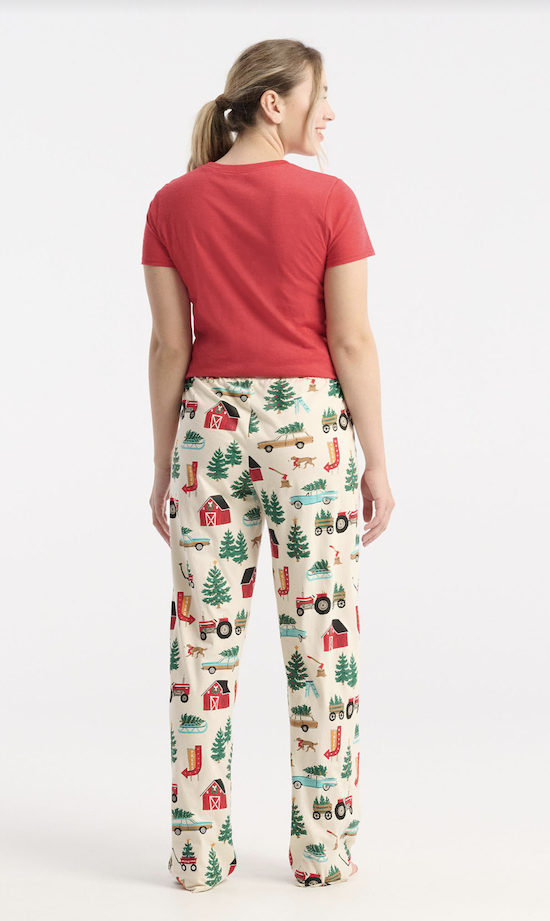 Little Blue House Damen Pyjama Hose in Creme - Christmas Tree Farm - Weihnachtsbaum Farm