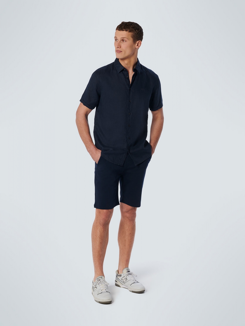 NO EXCESS Kurzarm Leinen Hemd in Marineblau