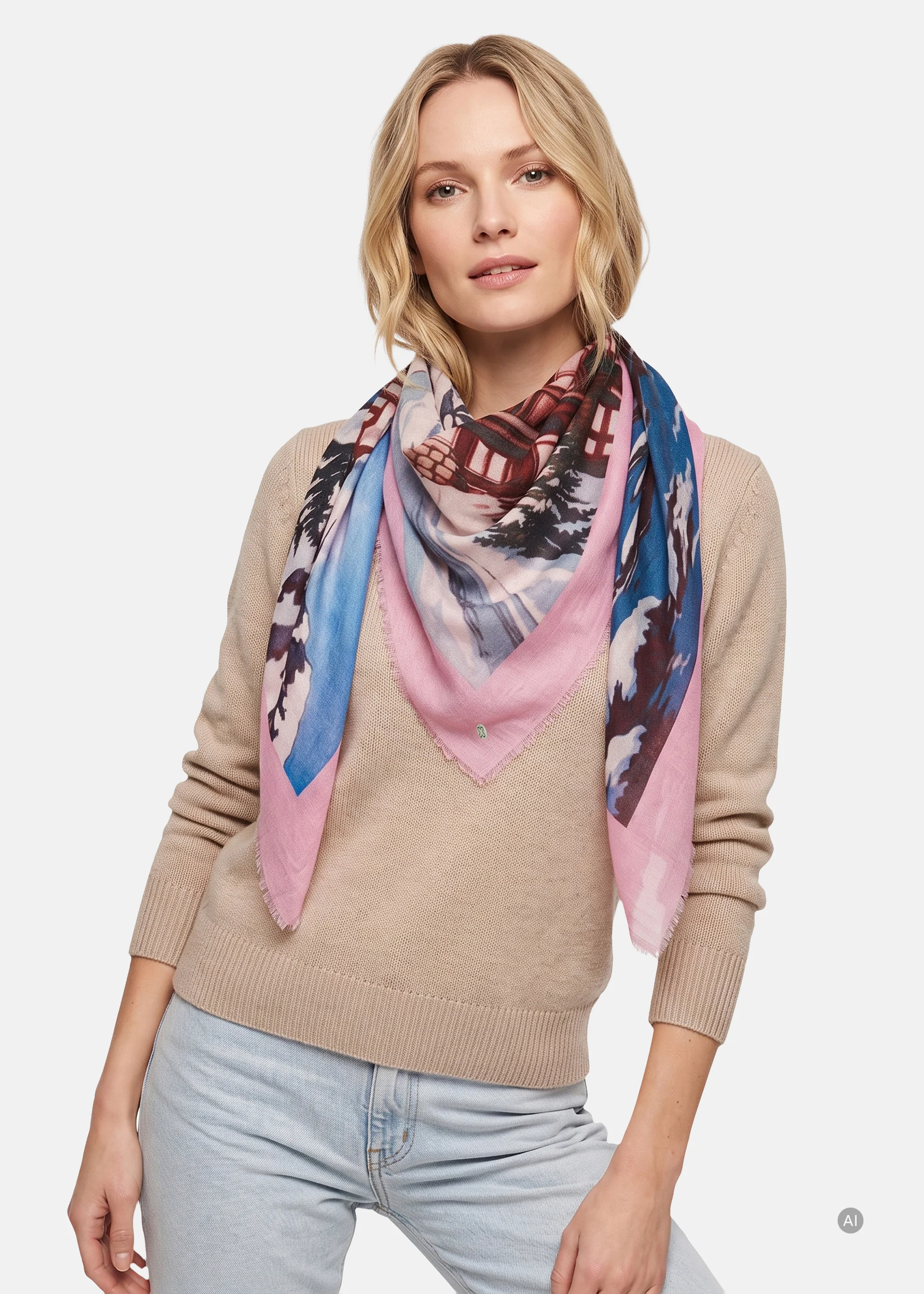 Codello Schal aus Modal-Woll-Mix mit Bergdorf-Motiv Codello Schal aus Modal-Woll-Mix mit Bergdorf-Motiv